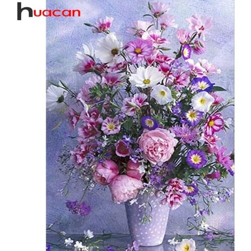 Huacan Diamond Painting New Arrival Flower Mosaic Rose Embroidery Cross Stitch Floral Vase Wall Stickers