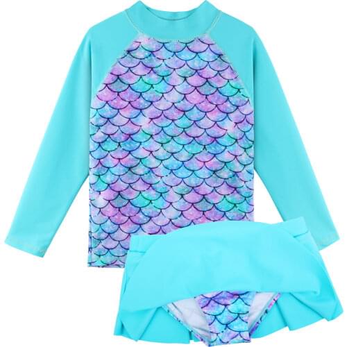 BAOHULU Long Sleeve Kids Swimsuit Two Pieces UPF 50+ UV Sun Protective Rash Guard 2021 New Design Summer Bathing Suit
