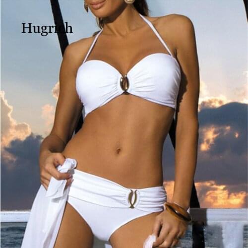 White Push Up Woman Swimsuit 2021 New Summer Beach Sexy Bikini Set Solid Swimming Suit for Women Swimwear Bandeau Bathing Suit