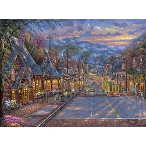 Free shipping classical Thomas light house street night scenery canvas prints oil painting printed on canvas decoration picture