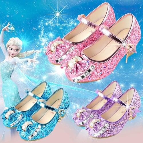 Girl Spring Princess Cinderella Shoes Cosplay Fairy Tale Childrens Piano Perform Catwalk Show Anime PU Crystal Party7-15 Years
