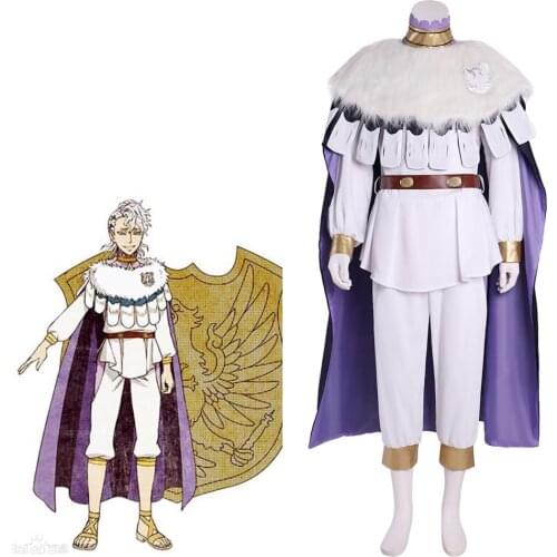 Black Clover Solid Silva Cosplay Purple Cloak Adult Knights Cosplay Cloak Top Pants Outfit Medieval Warrior White Costume L321