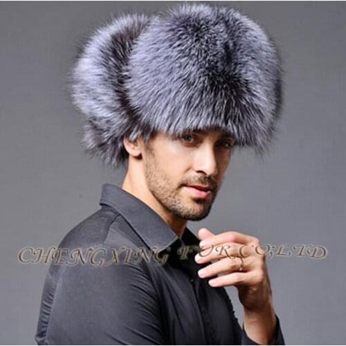 CX-C-47C New 2016 Genunie Silver Fox Fur Mens Winter Fur Hat