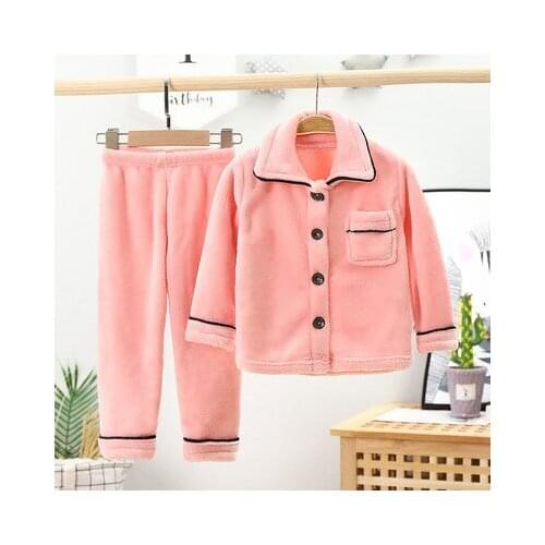 2020 childrens flannel pajamas suit coral velvet girls boys autumn and winter thickened home wear set kids clothes wholesale