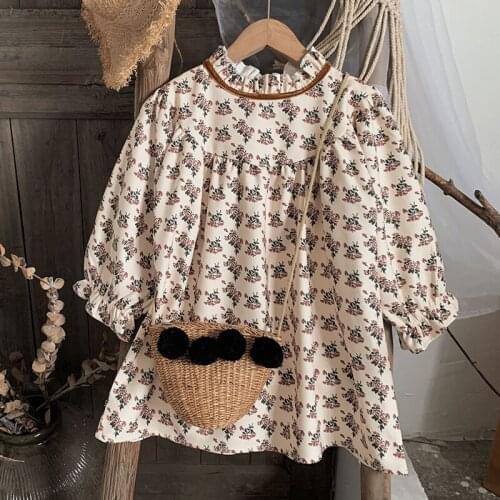 New Arrival Spring Autumn Toddler Kids Long Sleeve Floral Dress For Girls Baby Cotton Dress Korean Style Children Clothing