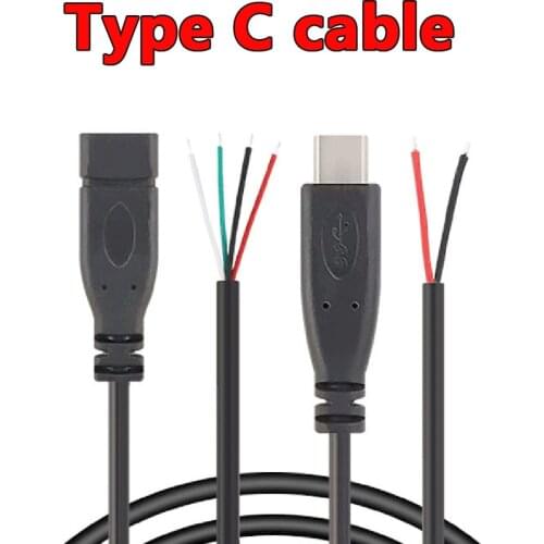 2pcs USB Type C Power Supply Extension Wire Cable Charger Connector Male Female Plug 2-pin 4-pin USB C DIY Data line 25cm