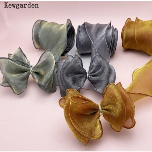Kewgarden Wholesale 2" 50mm Wave Hemming Shiny Organza Ribbon Handmade Tape DIY Hairbow Accessories Packing Riband 35 Meters