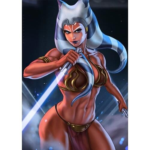 Outer Space Lightsaber Woman Warrior Canvas Painting Sexy Girl Lady Wall Art Posters and Prints Pictures for Bedroom Living Room
