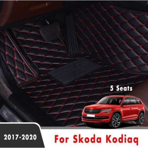 LHD Carpets Car Floor Mats For Skoda Kodiaq 2020 2019 2018 2017 5 Auto Accessories Leather Protector Covers Styling Parts Rugs