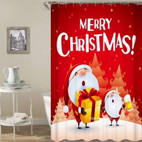Red Christmas Tree Snowman Christmas Decoration Red Children Shower Curtain Waterproof and Mildew Proof Children Christmas Gifts