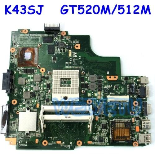 K43SJ GT520M 512M HM65 Motherboard For Asus K43SV K43S A43S X43S K43SJ K43SM Laptop Motherboard K43SJ Mianboard Rev 2.2/3.0/4.1