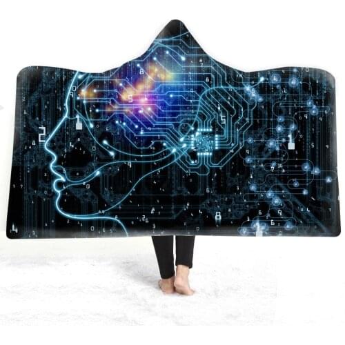 Meditating Sky Skull Hooded Blanket Psychedelic Microfiber Sherpa Blanket Wearable Blanket Blue Blanket Hoodie