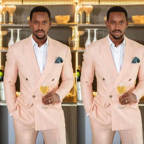 Pink Mens Wedding Tuxedos 2 Pieces Classic Fit Double Breasted Casual Suits for Wedding Groomsmen Jacket Blazer