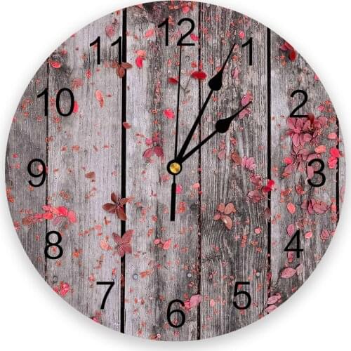 Red Leaves On Wooden Board 3D Wall Clock Modern Design Living Room Decoration Kitchen Clock Art Wall Watch Home Decor