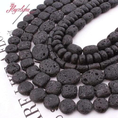 Natural Lava Rock Black Coin Oval Square Stone Beads For Jewelry Making DIY Necklace Bracelet Loose Strand 15"