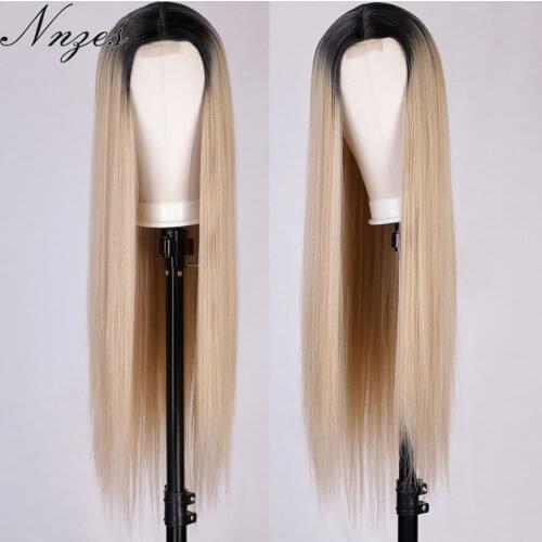 NNZES 30inches Straight Blonde Wig Synthetic Wigs for Women Natural Middle Part Super Long Wig Heat Resistant Fiber