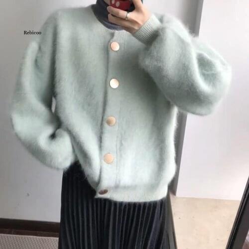 New Winter Warm Soft Faux Mink Cardigan Casual Women Luxurious Faux Fur Coat Loose Furry Fake Rabbit Fur Jacket Short Overcoat