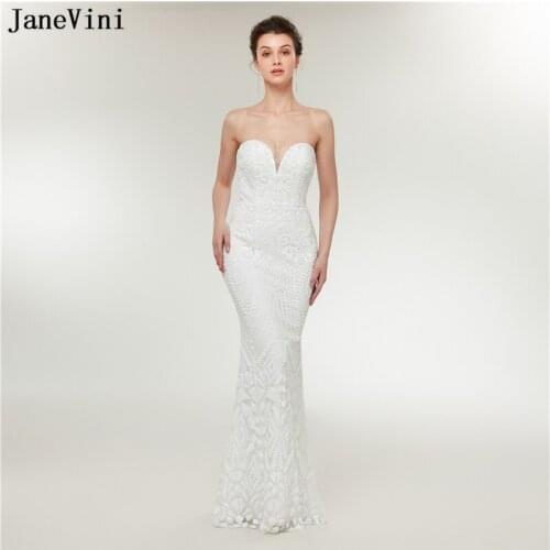 JaneVini 2018 Charming Sequins White Long Bridesmaid Dresses Plus Size Sweetheart Mermaid Floor Length Women Wedding Party Dress