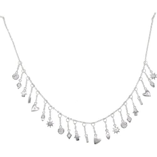 2020 Elegent Chocker Necklace Pendent Real S925 Silver Multi Hamsa Hand Star Short Necklce Dainty Women Boho New Bijoux 32+8cm