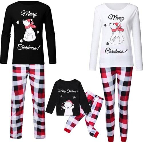 New Festival Family Matching Kids Mom Dad Christmas Pajamas Sets Striped Cartoon Print Xmas Cute Sleepwear Nightwear