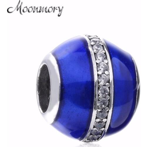 Moonmory Tellurion Shape Charm Authentic 925 Sterling Silver Bead With Green Enamel and CZ Fit Brand Bracelet DIY Jewelry