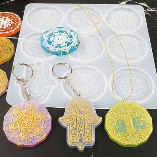DIY Crystal Epoxy Mold Resin Seven Chakra Round Hemisphere Palm Mirror Pendant Keychain Silicone Mold