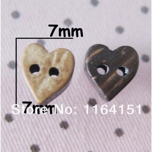 50pcs/pack Heart Natural coconut button&Wood Button shape 7*7mm clothing children decoration/Craft/Scrapbooking Sewing Buttons