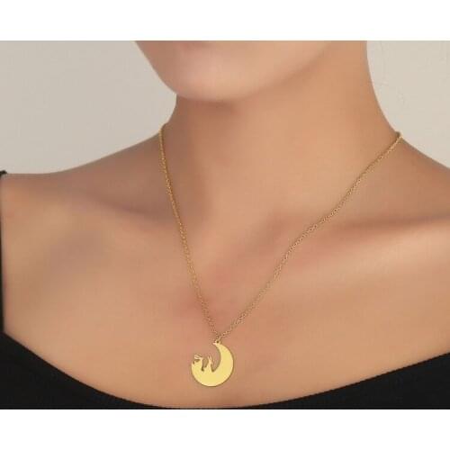 Romantic Two Bunnies in Crescent Pendant Necklaces Rabbit Moon Choker Cute Animal Jewelry Gifts for Birthday Valentines Day