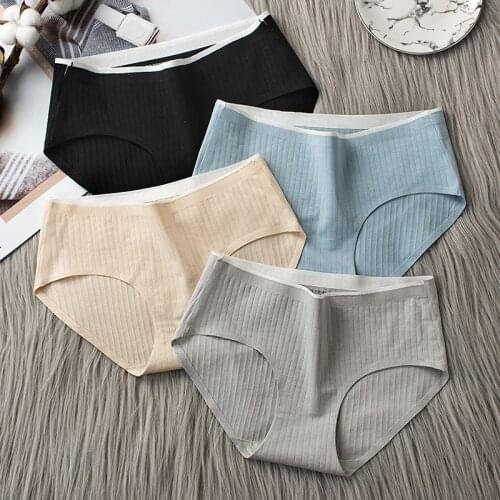 Pink Panties Womens Underpants Cotton Briefs Sweet Underwear Mid Waist Seamless Green Lingerie Tanga Striped Undershorts Femme