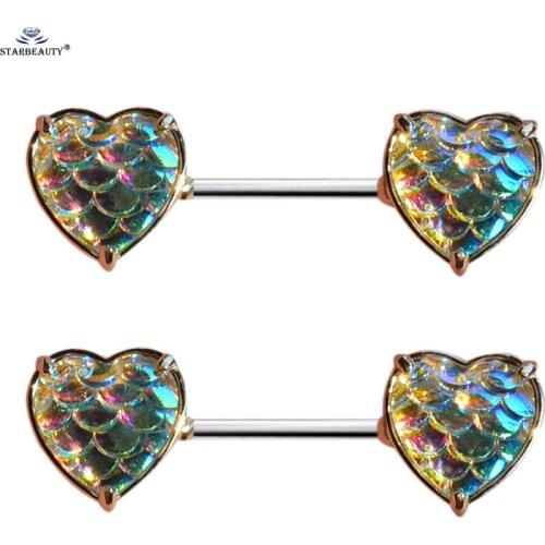 2pcs 14G Creative Fish Scales Nipple Ring Helix Piercing Earring Bijoux Heart Nipple Piercing Shields Stainless Steel Jewelry