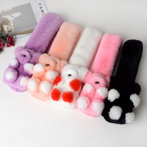 86532 Real Rabbit Hair Scarf with A Bear Rabbit Fur Female Collar Cold Protection Warm Neck Natural Fur Scarves