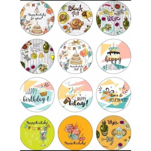 50PCS Mixed 18MM Happy Birthday To You Glass Snap Button Jewelry Charm Fit For DIY Snap Accessories Jewelry