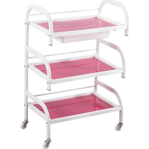 Beauty Salon Cart Three-tier Shelf with Drawer Beauty Salon Nail Cart Tilt Glass Tool Trolley