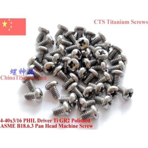Pan Head Titanium screws 4-40x3/16 4-40x1/4 4-40x5/16 4-40x3/8 4-40x1/2 1# Phillips Driver Ti GR2 Polished 50 pcs