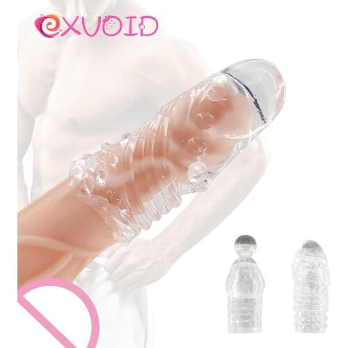 EXVOID Penis Extender Enlarger Delay Ejaculation Silicone Sex Toys For Couples Crystal Sex Shop Cock Sleeve 2Pcs Penis Sleeve