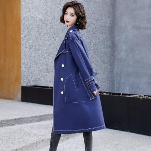 Windbreaker Womens Mid Long Double Breasted 2021 Spring Dress New British Style Womens Autumn Fashion Lace Up Waist Jacket