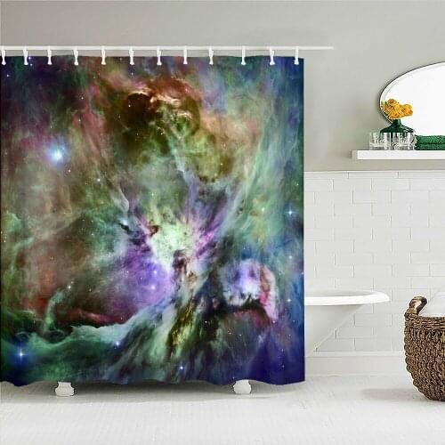 High Quality Night View Starry Sky Universe Printed Fabric Shower Curtains Bath Screen Waterproof Bathroom Decor with 12 Hooks