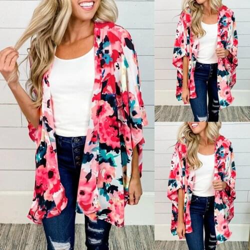 Blouse Women 2020 Women Printing Chiffon Beach Kimono Long Cardigan Blouse Shawl Smock Tops blusas de mujer женские блузки