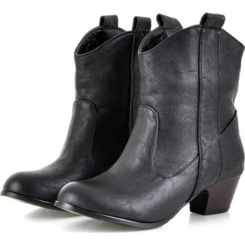 2017 Winter Boots Big Size 34-45 Fashion Ankle Boots Vintage Brand Middle Heel Spring Shoes Autumn Winter For Women Snow 206