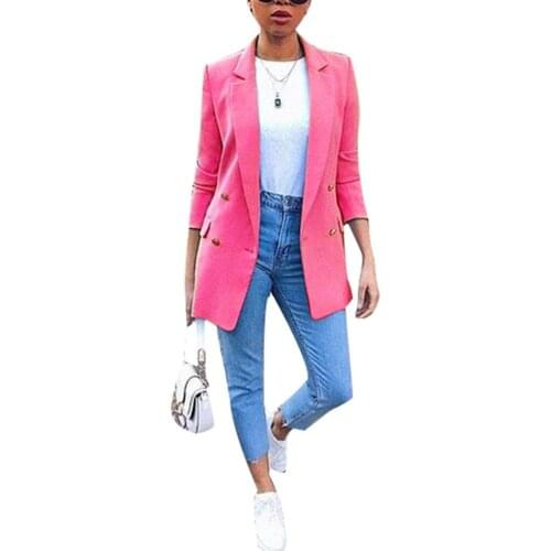 Women Chic Slim Long Blazer Jacket Coat Office Lady Autumn Casual Notched Collar Work Suit Blanc Blazer Outwear Top Plus Size