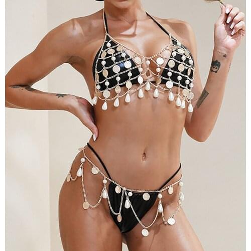 Women Sexy Gold Color Halter Bra Chain And Waist Chain Set New Fashion Nightclub Backless Bikini Body Chain Jewelry