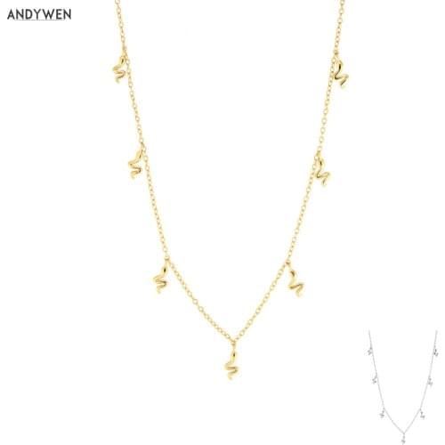 ANDYWEN 925 Sterling Silver Gold Snake Charm Choker Necklace Women Fashion Fine Jewelry 2020 Rock Punk Chain Jewelry Wedding