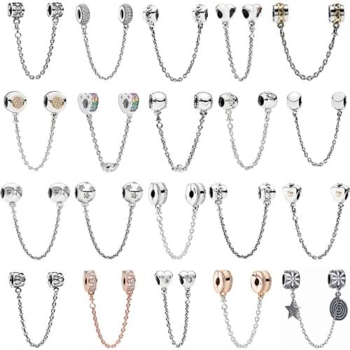 1 Original 925 Sterling Silver Bead Charm Star Love Mickey Safety Chain Rose Gold Suitable for Brand Female Bracelet DIY Jewelry