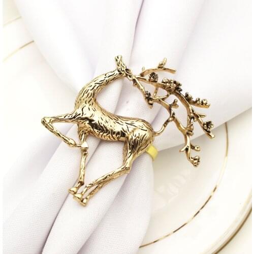 12pcs/lot Hot Sale Christmas Retro Fawn Napkin Button Metal Napkin Ring Christmas Day Party Desktop Decoration Napkin Ring