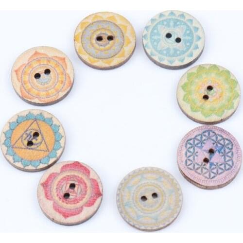 20mm 20pcs DIY Mix Flower Pattern Round Wooden Buttons Handmade Accessories Decoration Sewing Scrapbooking Crafts