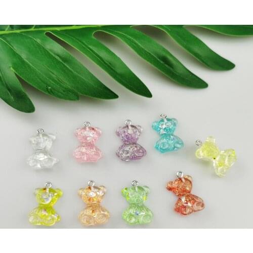 20PCS Cute Candy Color Transparent Bear Charms Resin Cabochons Glitter Gummy Keychain Necklace Pendant DIY Making Accessories