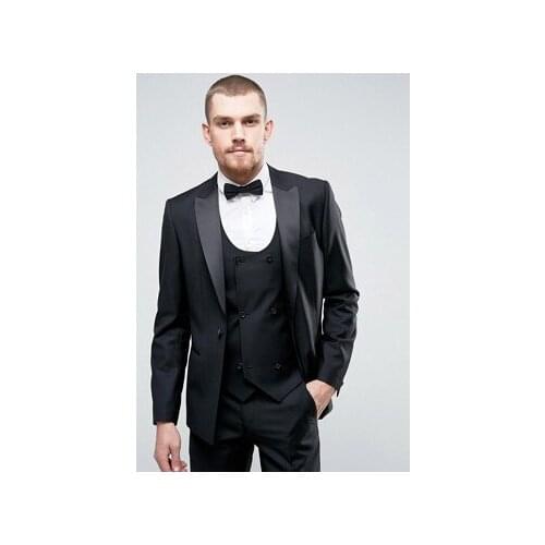 2019 Black Business Custom Made Men Suit men Classic Groom Tuxedos Blazer Men Prom Mens suits Bridegroom (Jacket+Pant+Vest+Tie)