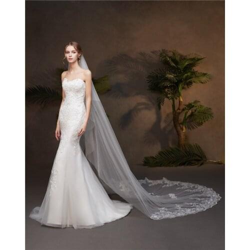 2021 Sequin Wedding Veil Lace Bridal Veil Long with Hair Comb WAS10223