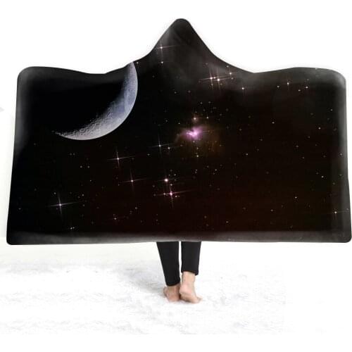 3D Galaxy Star universe Hooded Blanket Sherpa Fleece Ocean Blue Wearable plush Throw Blanket on Bed Sofa For Boys Children