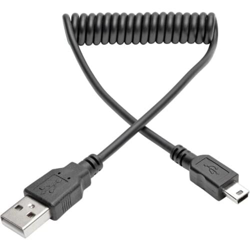 5FT/1.5M Hi-Speed USB 2.0 to USB Mini-B Cable (M/M), Coiled, USB Type-A to Mini-B